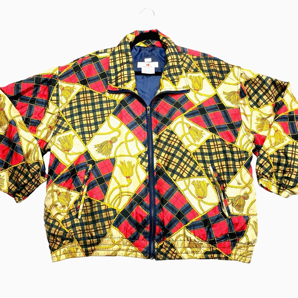 Vintage Stunt Jacket Womens PM Red Yellow 100% Silk Windbreaker Equestrian